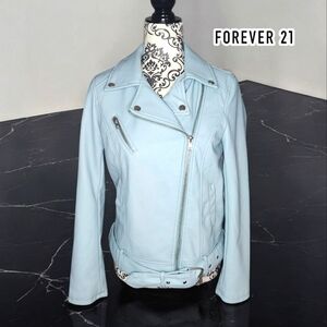 🆕️ FOREVER 21 Baby Blue Faux Leather Moto- Small